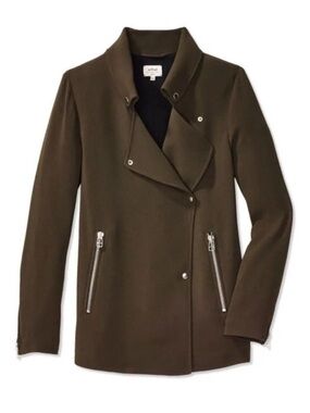 Wilfred Mayet Moto Aritzia Taupe Olive Asymmetrical Crepe Zip Jacket Size XXS